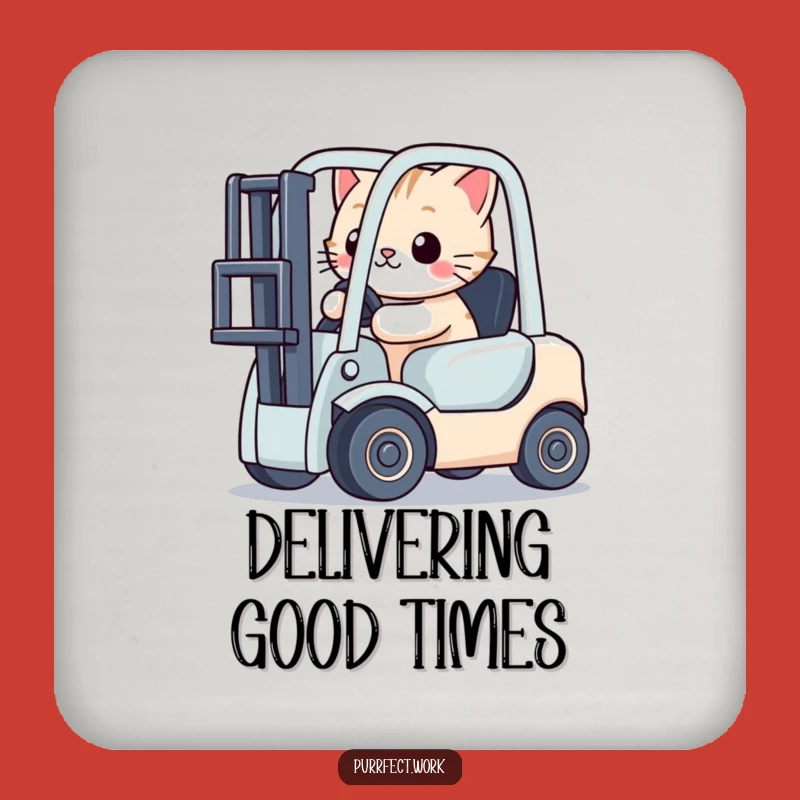 Funny Cat Forklift Drink Coaster: Protect Surfaces with Hilarious Feline Art