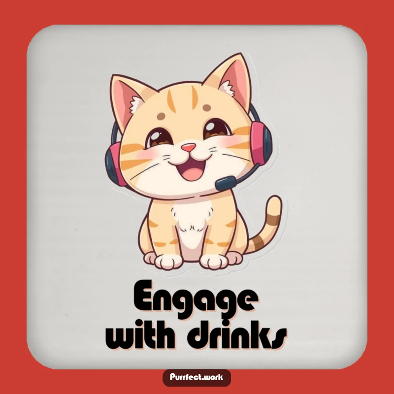 Funny Gamer Cat Coasters: Protect Surfaces with Alert and Engaged Style