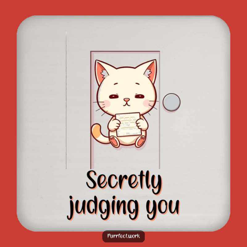 Funny Cat Memo Coaster: Mischievous Cat Slipping Note, Secret Drinkware