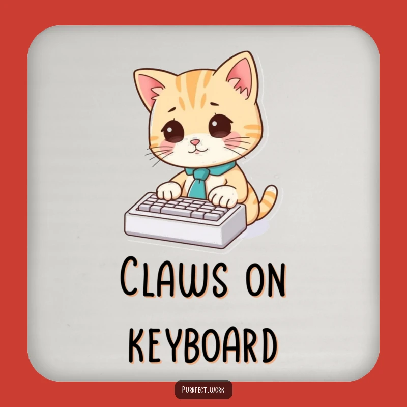 Funny Cat Typist Coaster Set: Protect Surfaces with Cute Feline Art, Funny Gift!