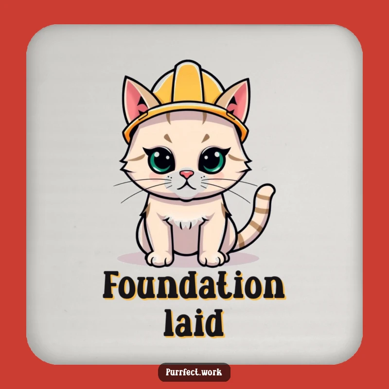 Funny Hard Hat Cat Drink Coaster - Protect Surfaces with Kitty Construction Humor