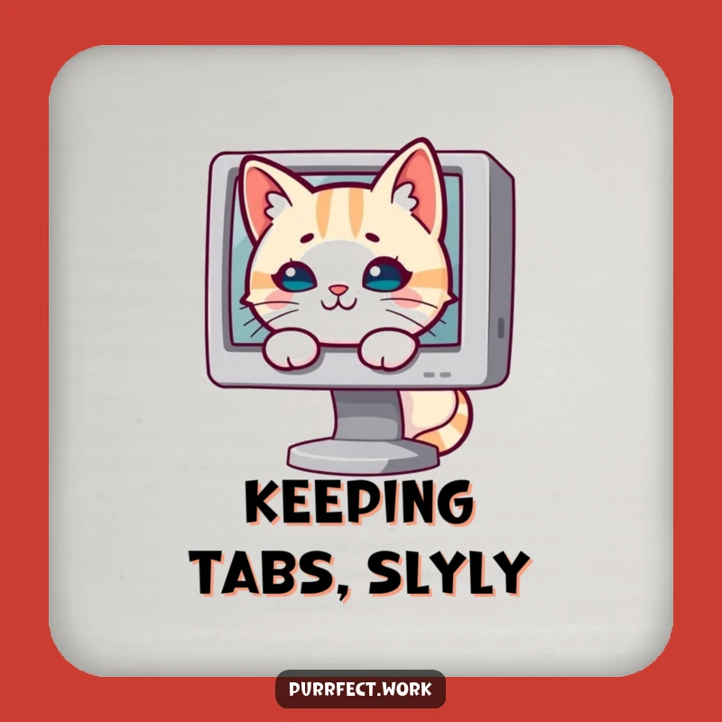 Funny Mischievous Cat Coaster: Protect Surfaces from Digital Distractions