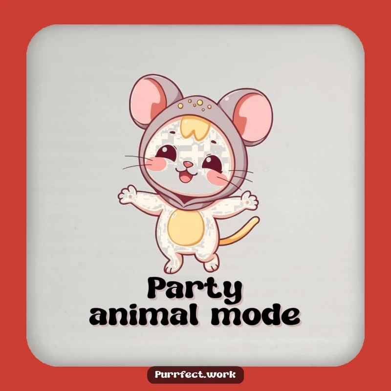 Funny Mouse Cat Coaster Set: Protect Surfaces with Dancing Feline Art, Funny Gift!