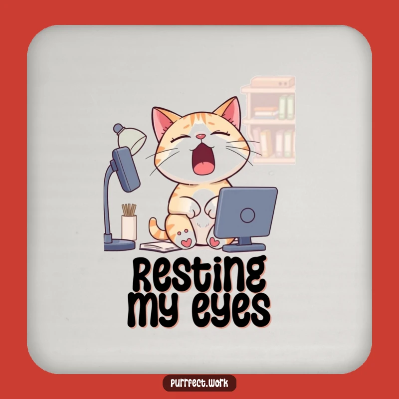 Funny Sleepy Cat Drink Coaster - Protect Surfaces with Yawning Kitty Humor