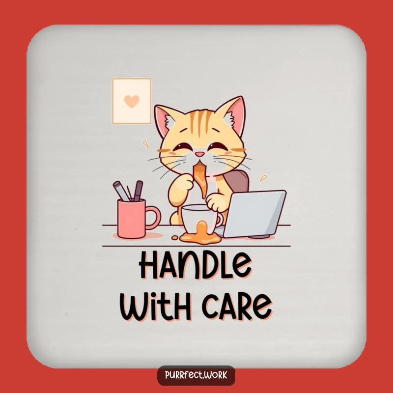 Funny Cat Coffee Spill Coaster: Protect Surfaces with Hilarious Beverage Art