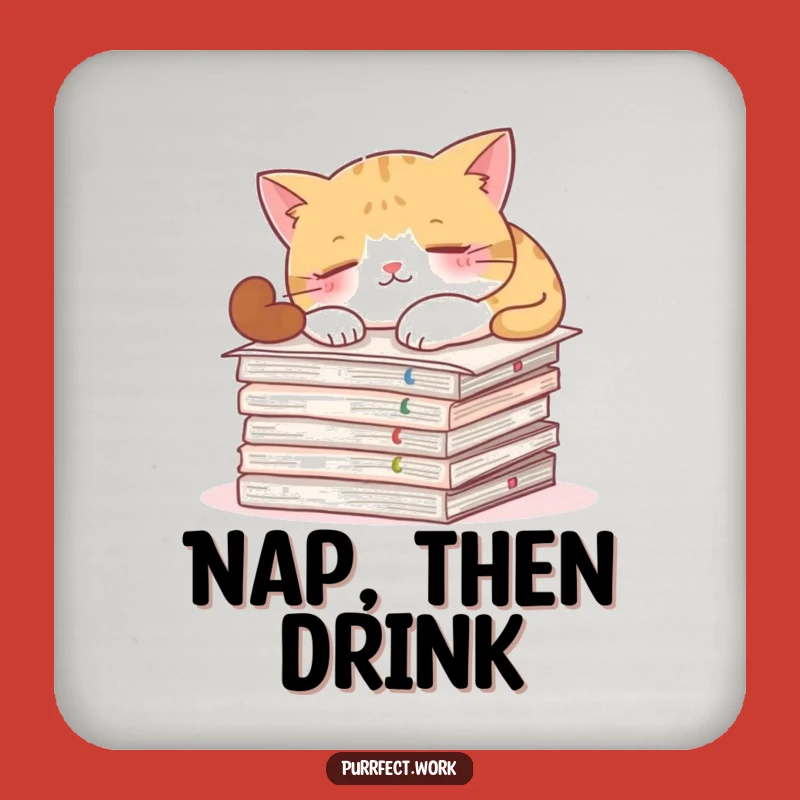 Funny Cat Desk Coasters - Hilarious Napping Kitty Document Protection