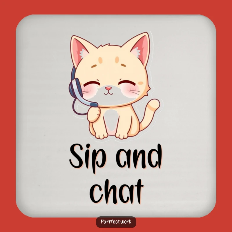 Funny Cat Headset Coaster: Cheeky Feline Protecting Your Surfaces, Hilarious Drink Accessory