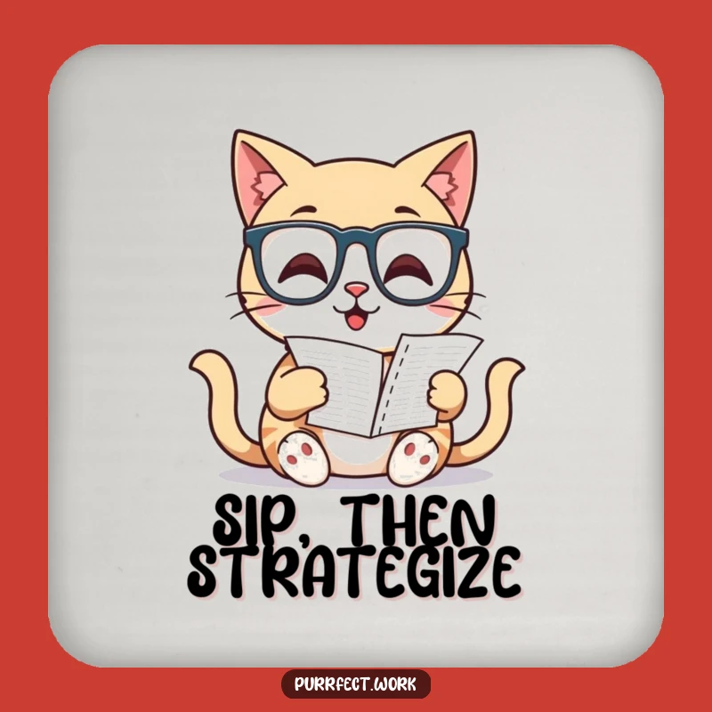Funny Cat Coaster: Smart Feline Reading Spreadsheet, Protects Surfaces Hilariously!