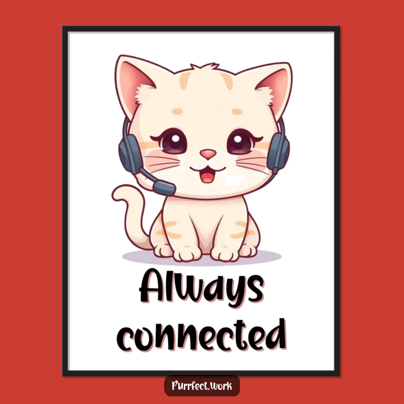 Funny Cat Agent Poster - Headset Phone Character Wall Art Gift