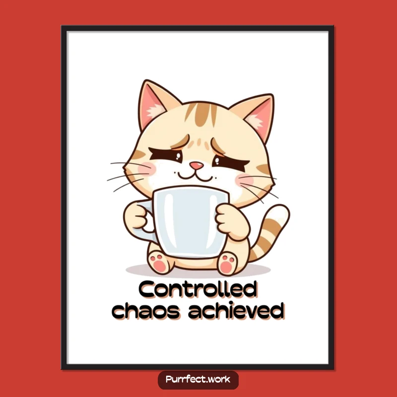 Funny Stressed Cat Poster: Coffee Break Art, Hilarious Wall Decor for Coffee Shops