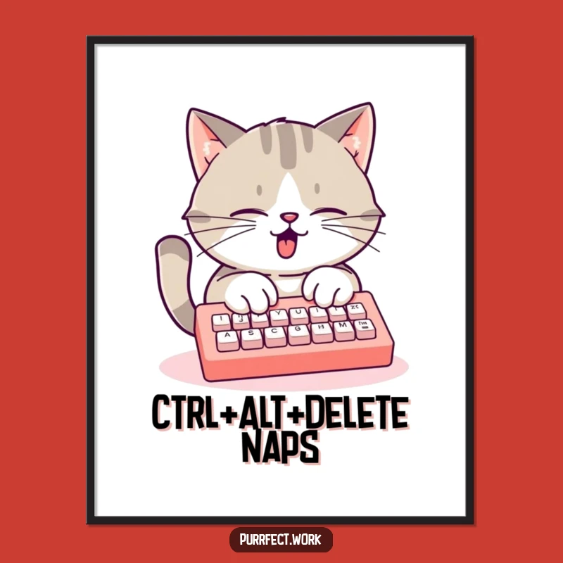 Funny Busy Cat Keyboard Poster: Hilarious Wall Art for Productive Workspaces