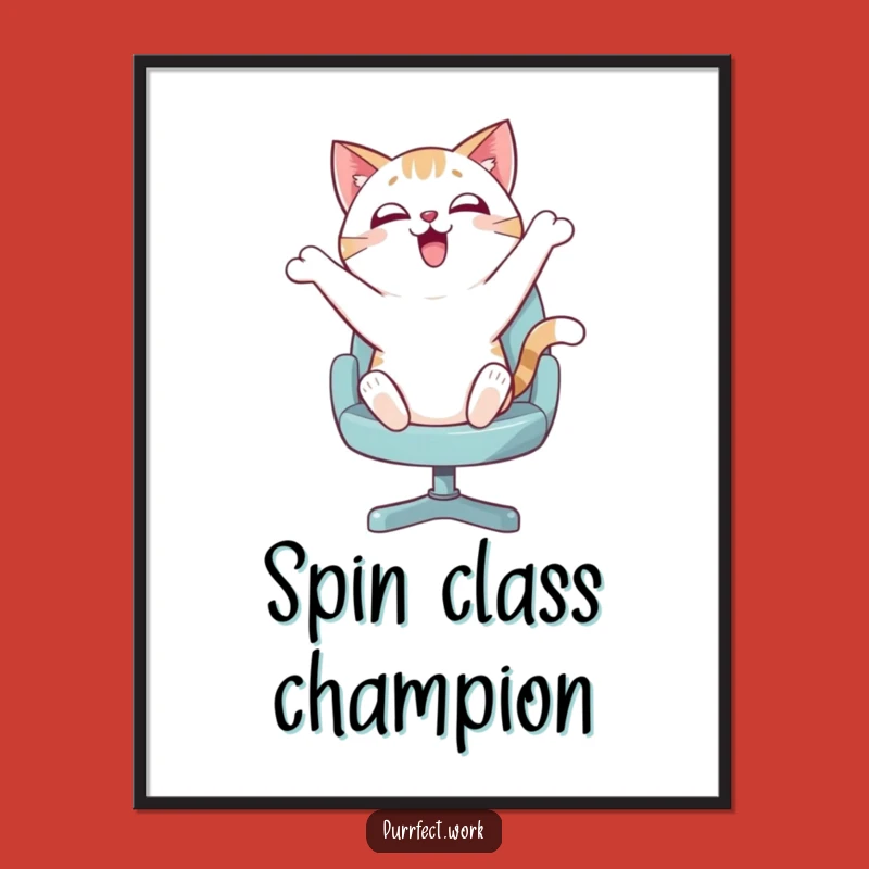 Funny Bouncing Cat Poster - Enthusiastic Feline Office Decor Art