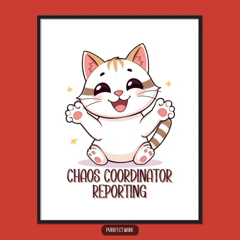 Funny Busy Cat Poster: Joyful Paper Art, Hilarious Wall Decor for Offices