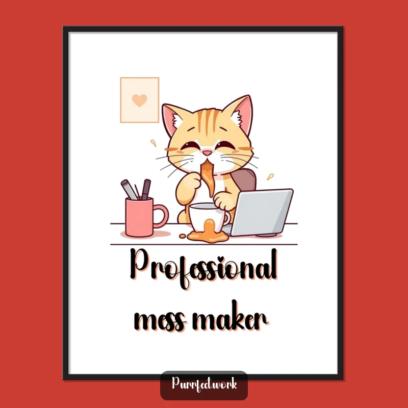 Funny Cat Coffee Spill Poster: Humorous Wall Art for Kitchen & Cafe Decor