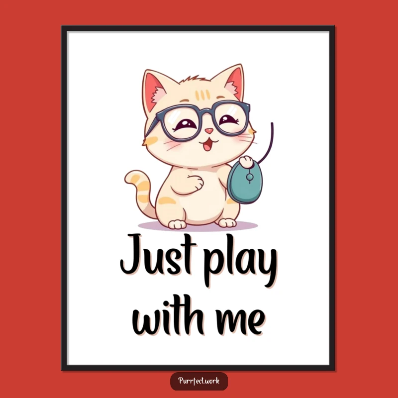 Funny Cat Glasses Poster - Playful Mouse Batting Feline Art