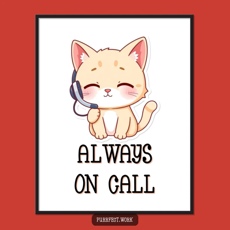 Funny Cat Headset Poster: Cheeky Feline's Hilarious Phone Call, Motivational Office Art