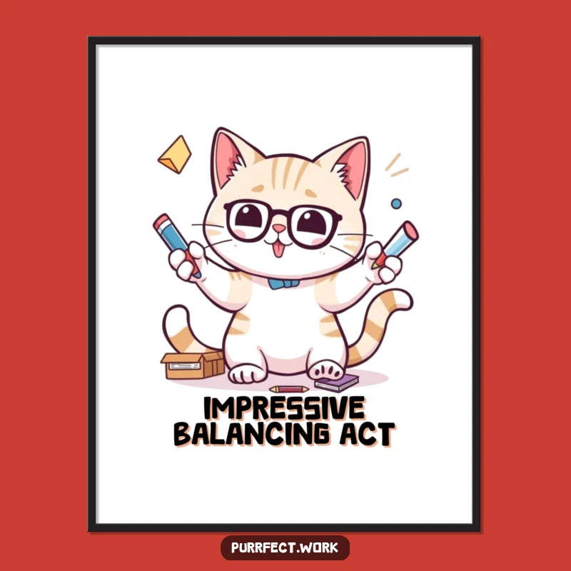Funny Cat Juggling Poster - Focused Office Supply Art Gift