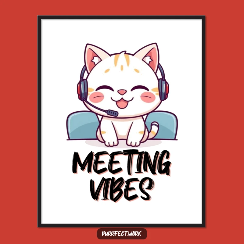 Funny Cat Meeting Poster: Grinning Participation Wall Art
