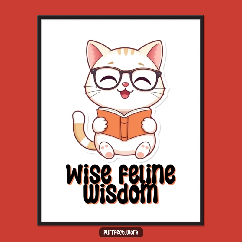 Funny Cat Reader Poster: Whimsical Bookworm Cat Art, Great Funny Gift!