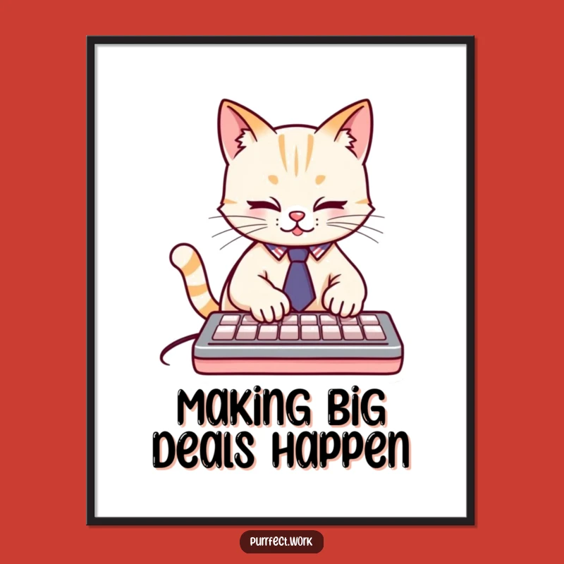 Funny Cat Typist Poster: Dapper Feline Art, Hilarious Wall Decor for Office Spaces