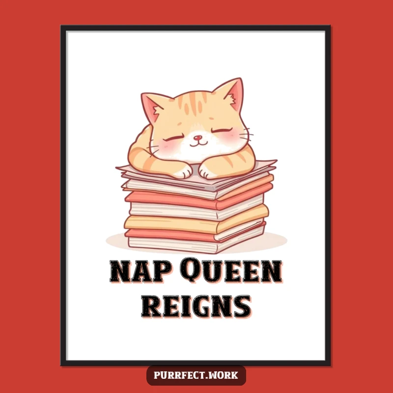 Funny Content Cat Poster: Adorable Artwork for a Laughing Workspace