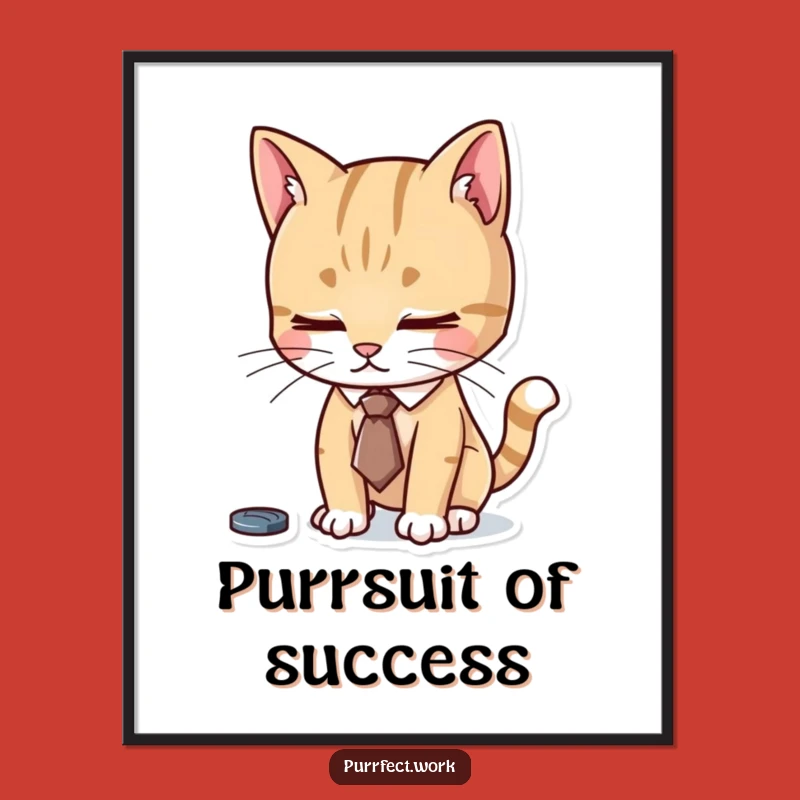 Funny Focused Cat Tie Poster - Diligent Feline Office Art Print
