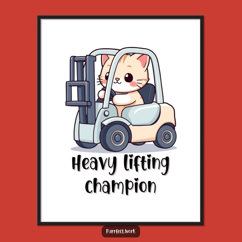 Funny Cat Forklift Poster: Hilarious Driving Art Print for Whimsical Decor