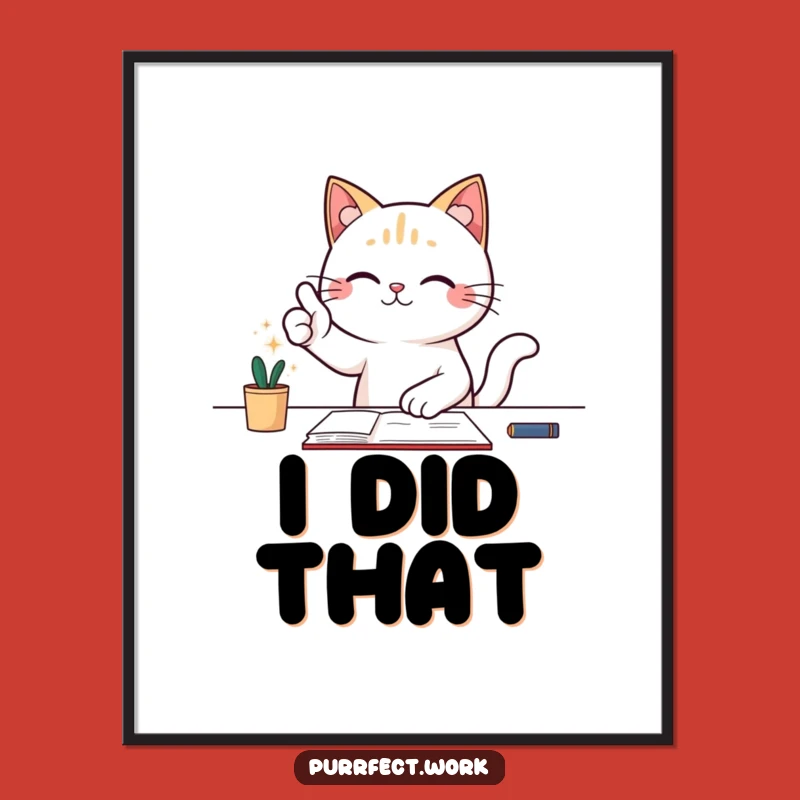 Funny Cat Thumbs-Up Poster - Victorious Desk Achievement Art Gift