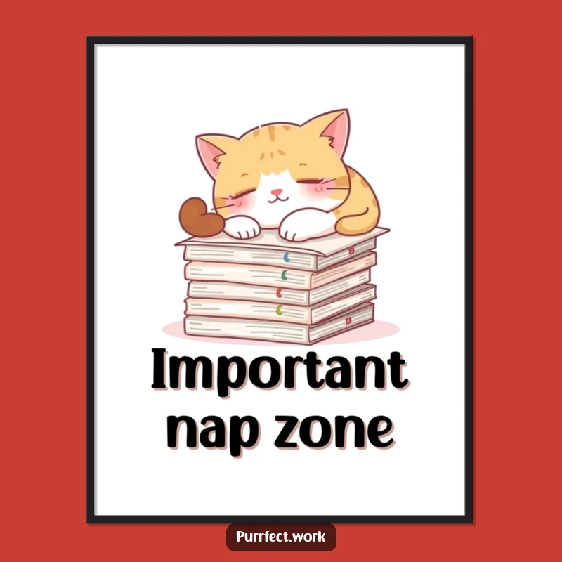 Funny Cat Office Poster - Hilarious Napping Kitty Art