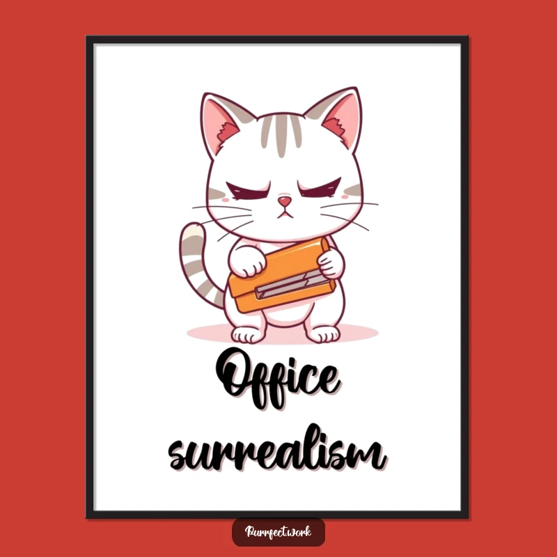 Funny Cat Stapler Poster: Anxiety Art Print, Hilarious Office Decor Gift Idea