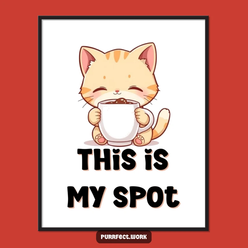 Funny Cat Coffee Poster: Cute Feline Sipping Tiny Mug Artwork, Hilarious Wall Decor Gift