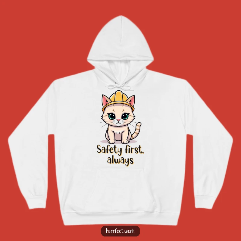 Cozy Funny Hard Hat Cat Hoodie - Warm Construction Kitty Sweatshirt Gift Idea