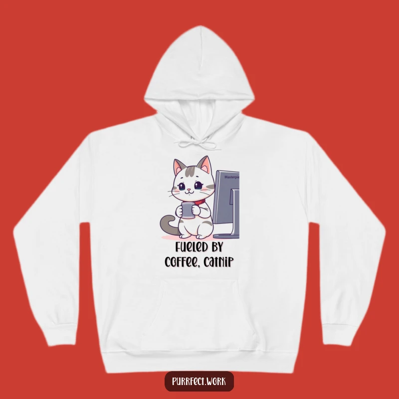 Funny Office Cat Hoodie - Cozy Attentive Feline Coffee Lover Apparel