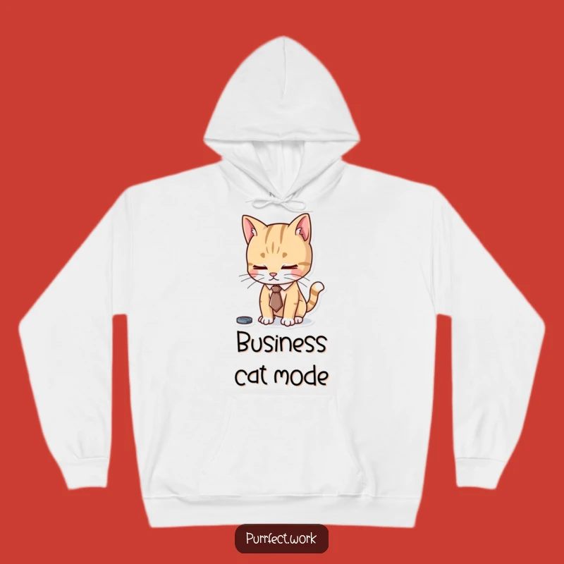 Funny Focused Cat Tie Hoodie - Diligent Workwear with Feline Flair