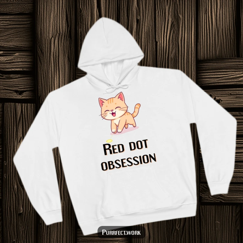Funny Hoodie featuring a cat excitedly chasing a laser pointer dot, perfect for cozy and active moments.