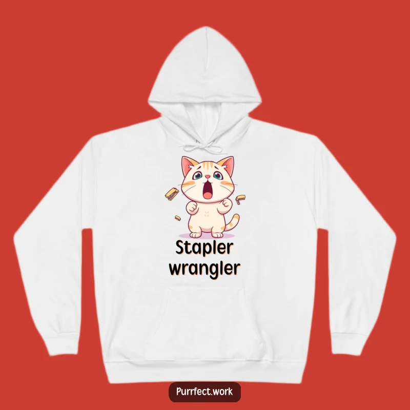 Funny Stapler Cat Hoodie: Cozy Chaos, Ultimate Gift for Office Survivors