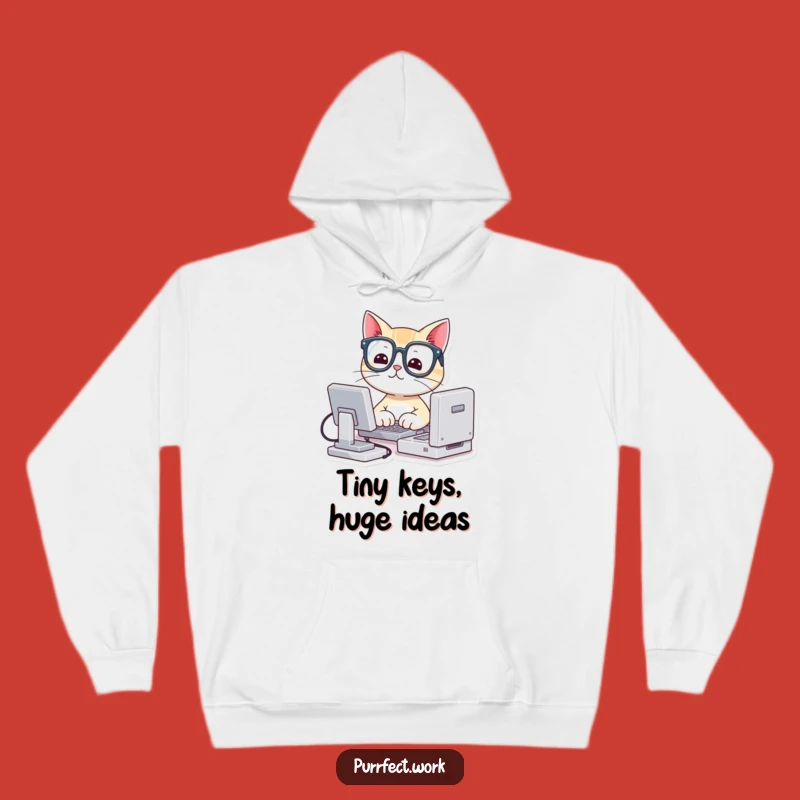Funny Cat Hoodie: Cozy Nerd Cat with Glasses Typing on Mini Computer