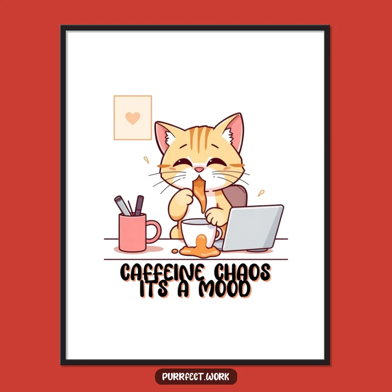 Free Printable Wall Art: Messy Cat Coffee Chaos - Humorous Downloadable Decor
