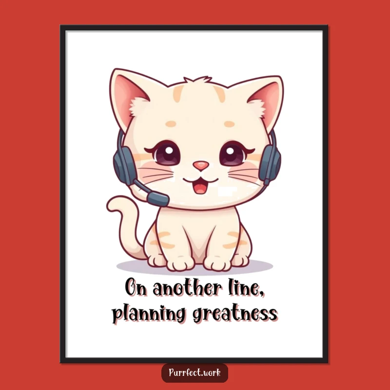 Free Printable Wall Art: Cat on Phone Operator Downloadable Art