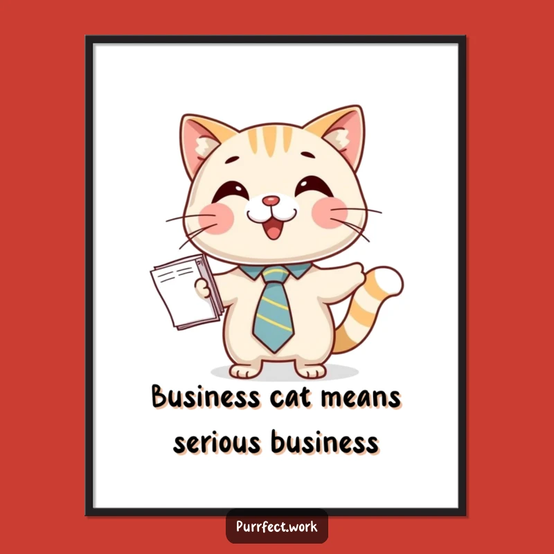 Free Printable Wall Art: Dapper Cat Presenting Papers - Downloadable Office Humor Decor