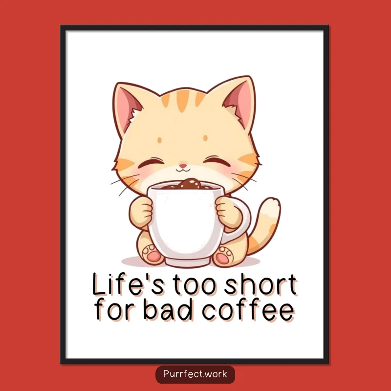 Add a dose of caffeine-fueled charm to your walls with this free printable art! Easy to print at home, it showcases a cat's love for coffee.