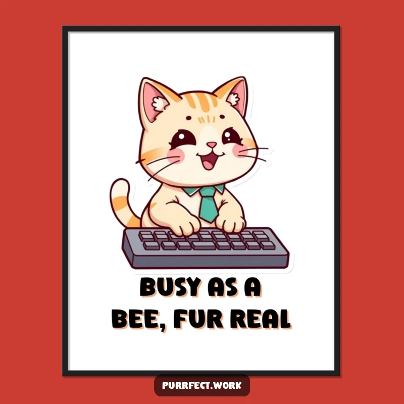 Free Printable Wall Art: Funny Cat Typing, Downloadable Art for a Humorous Office