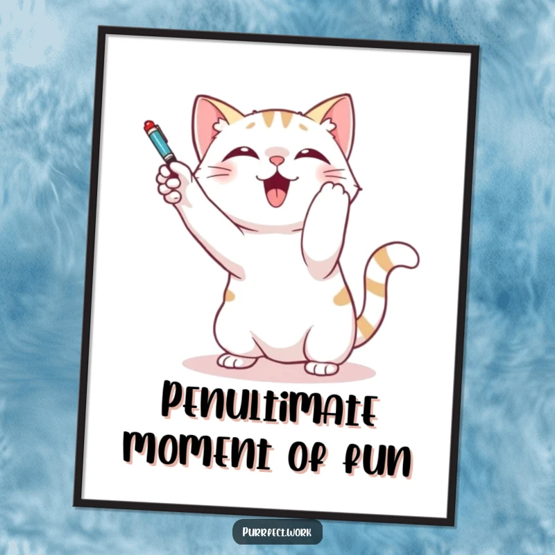 Funny Free Printable Wall Art: A cat intently bats at a dangling pen, showcasing its playful and curious nature.