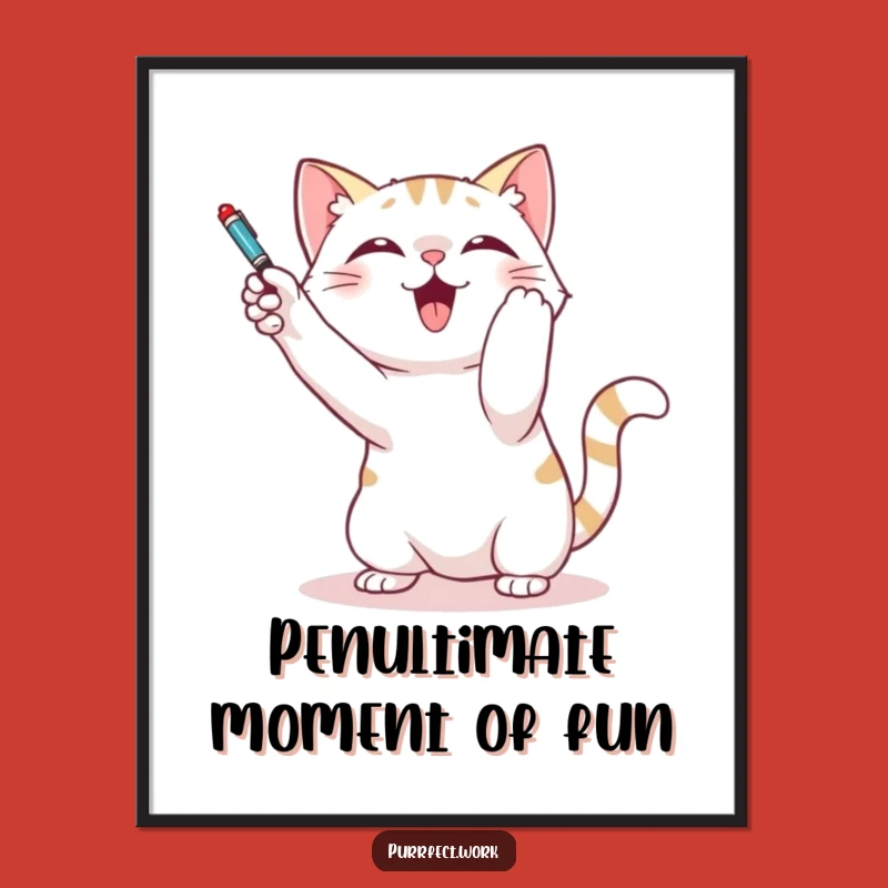 Free Printable Wall Art: Mischievous Cat with Pen - Funny Downloadable Decor!