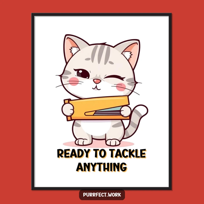 Free Printable Wall Art: Winking Cat, Tiny Stapler, Downloadable Quirky Decor