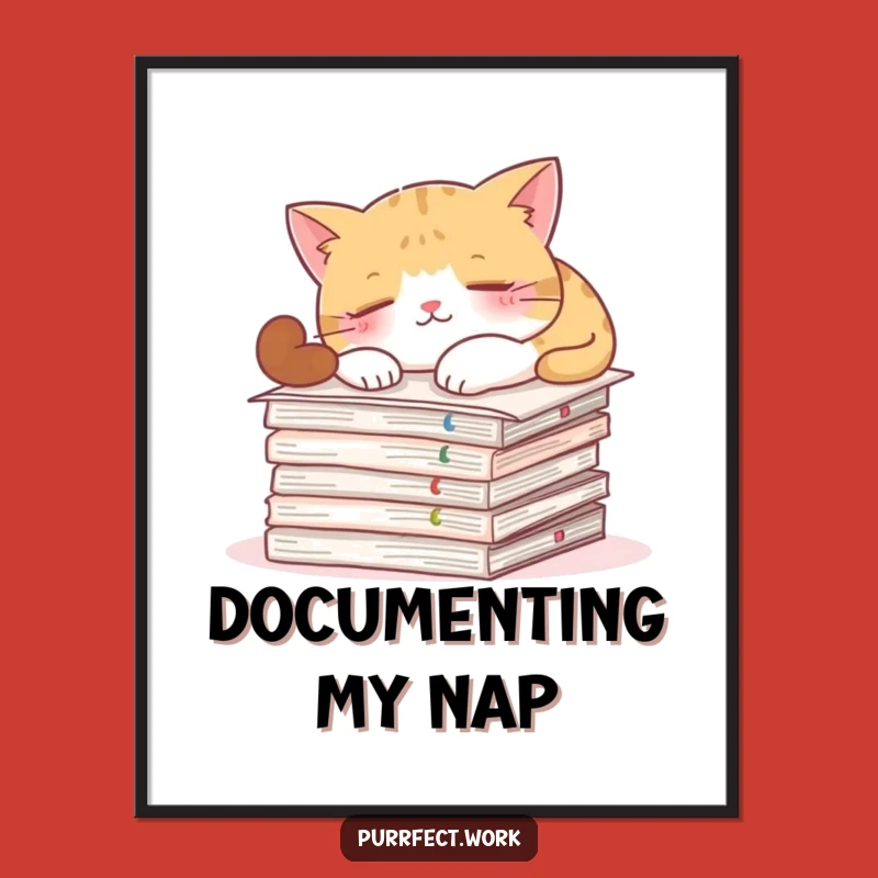 Funny Free Printable Wall Art: Napping Cat Docs for Humorous Downloadable Office Decor