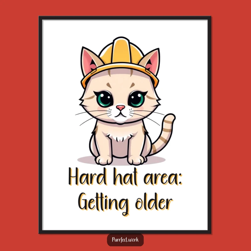 Free Printable Wall Art: Determined Hard Hat Cat, Humorous Downloadable Decor, DIY Gift Idea