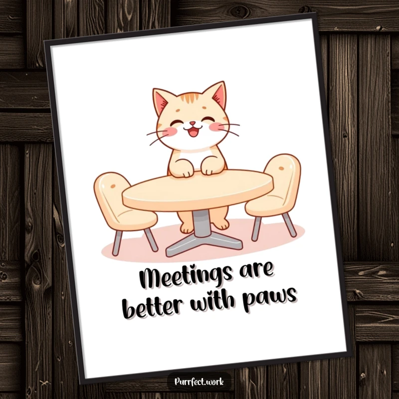 Funny Free Printable Wall Art: A detailed illustration of cats in a business meeting, perfect for humorous decor.