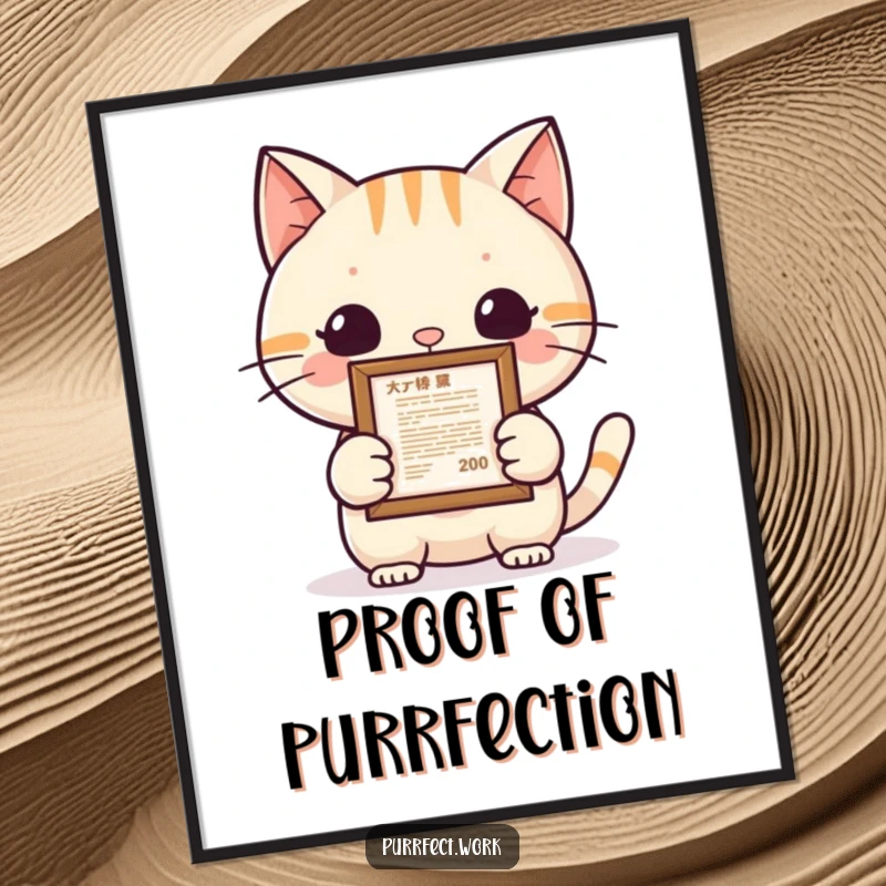 Funny Free Printable Wall Art: A cat proudly holds up a small framed document, perhaps a diploma, looking distinguished