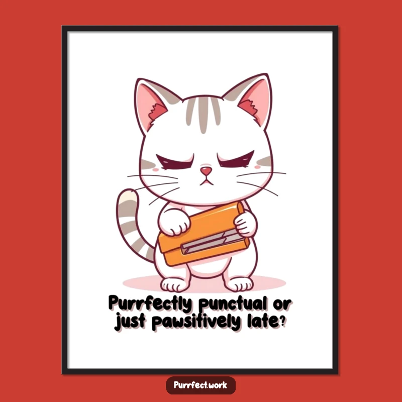 Funny Free Printable Wall Art: Nervous Cat with Stapler - Hilarious Downloadable Home Decor